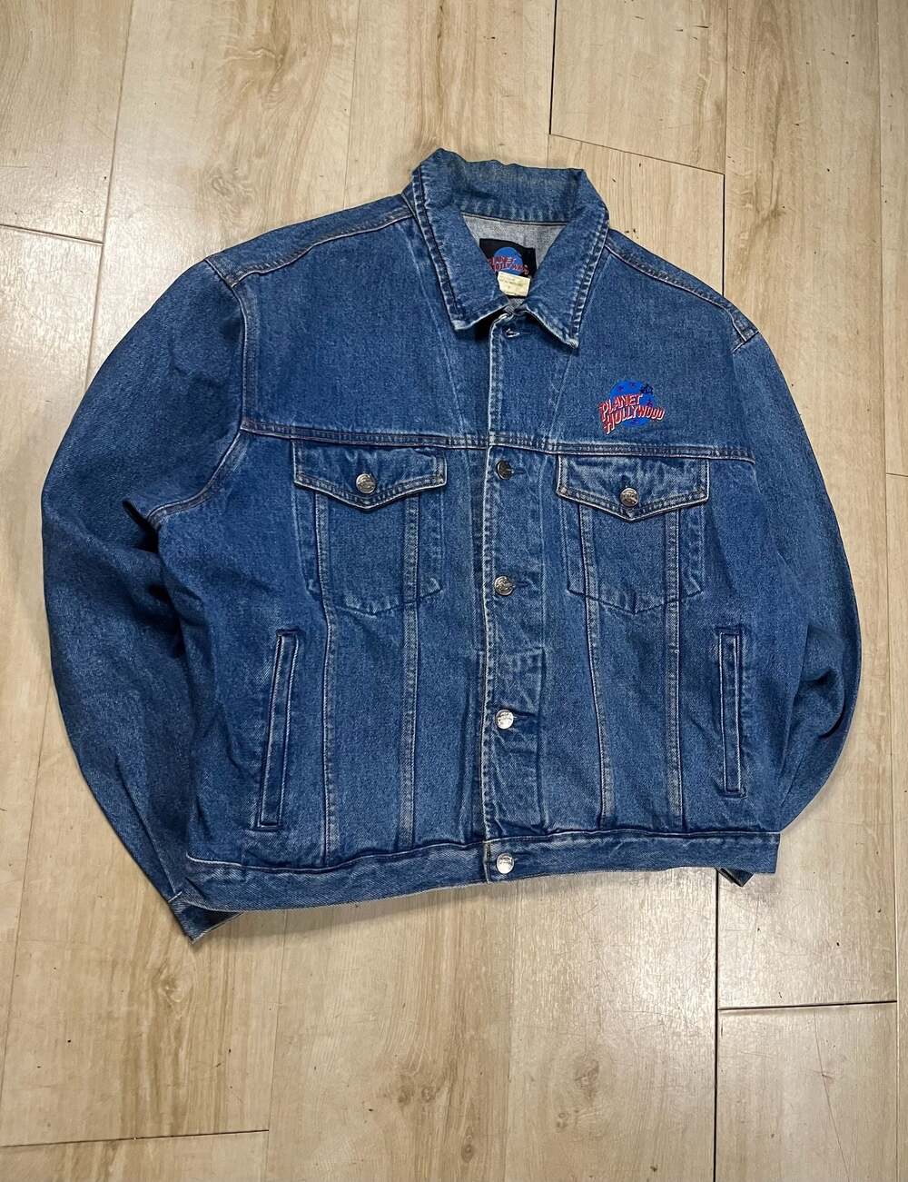 Vintage 1991 Planet Hollywood Las Vegas Embroidered Denim Trucker Jacket - Picture 3 of 5